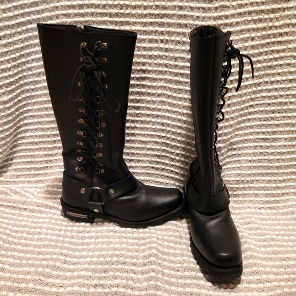 Milwaukee Black Leather Motorcycle Boots Womens Size 9 1/2 - Picture 2 of 7